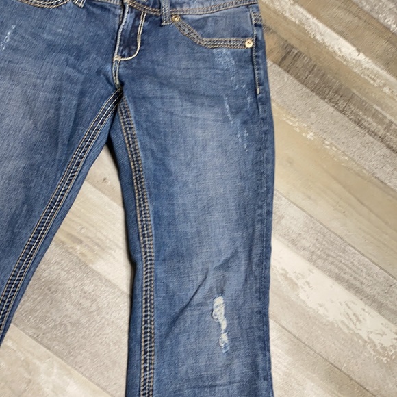 Women's Seven7 Flare Leg Factory Distressed Jeans - Picture 6 of 12